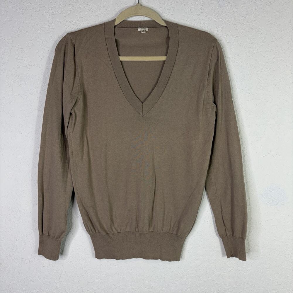 J. Crew Factory Tan Knitted Sweatshirt V-neck Size M 100% Cotton, Preppy, Casual